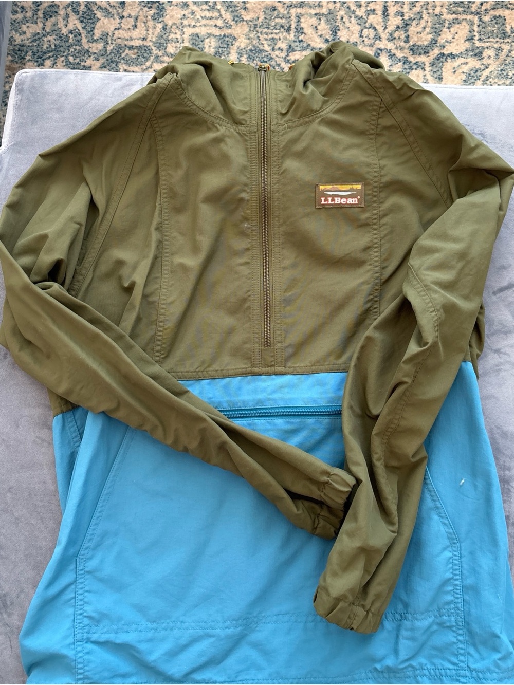 L.L. Bean Olive Green and Sky Blue Windbreaker Jacket
